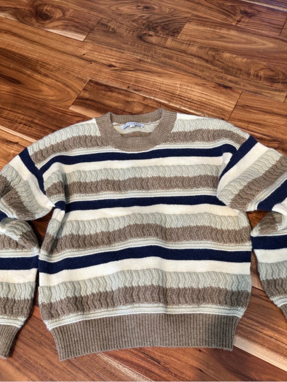 Baltic Born Women’s Striped Crewneck Sweater in Beige, Navy & Cream S